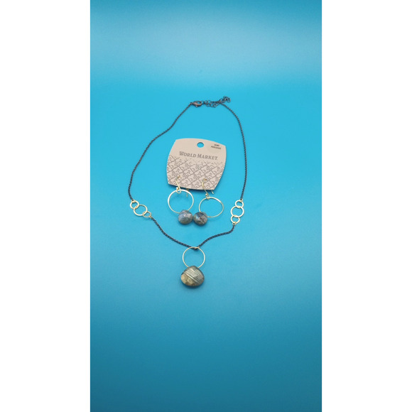 World Market Semi Precious Stones Necklace Earring Set Green - Picture 1 of 10